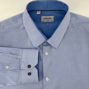 DUCHAMP LONDON Slim Fit Mens XXL Dress Shirt Long Sleeve Light Blue Dot Textured